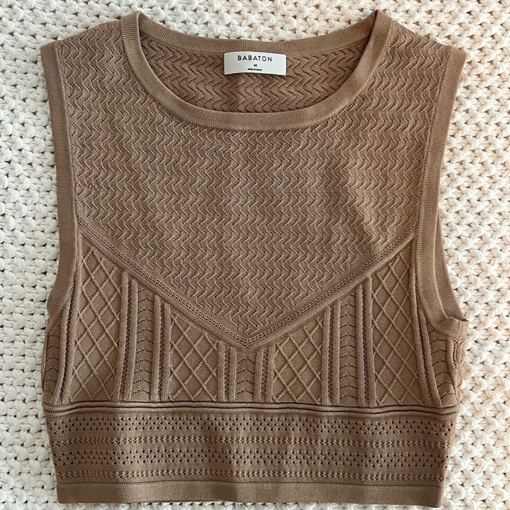Aritzia Babaton Brown Textured Crop Top